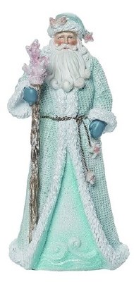 7" Blue Polyresin Santa Holding a Staff and Shells