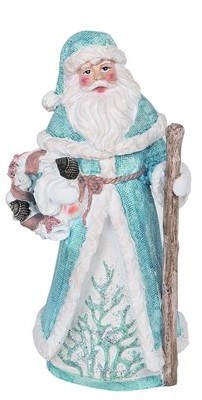 10" Blue Polyresin Santa Holding a Staff and Shells