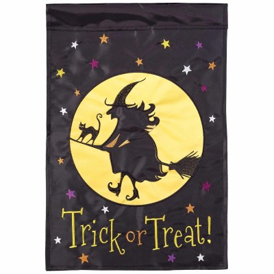 18" x 13" Mini Witch on a Broom "Trick or Treat" Garden Flag Halloween Decoration