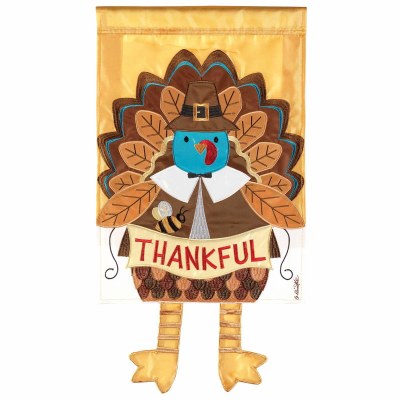 18" x 13" Mini "Thankful" Turkey With Dangling Legs Garden Flag