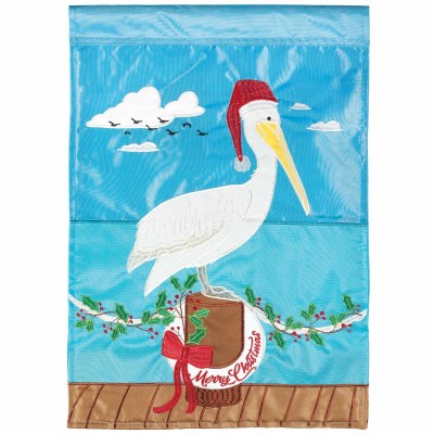 18" x 13" Mini "Merry Christmas" Pelican on a Dock Garden Flag