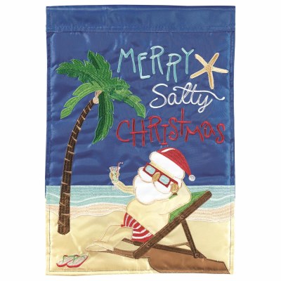 18" x 13" Mini "Merry Salty Christmas" Santa on the Beach Garden Flag