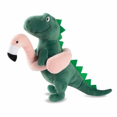 10" T-Rex With a Flamingo Floaty Dog Toy