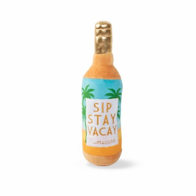 11" "Sip, Stay, Vacay" Bottle Dog Toy