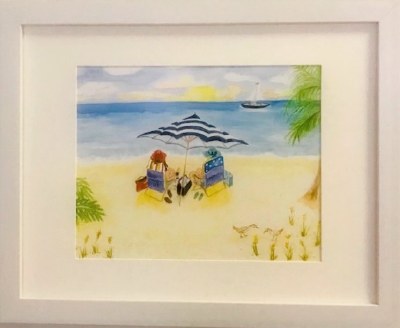13" x 15" Two Girlfriends Sitting in Beach Chairs Framed Wall Art Under Glass