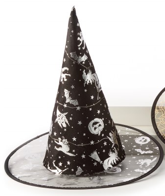 15" LED Silver and Black Witch Hat Halloween Decoration