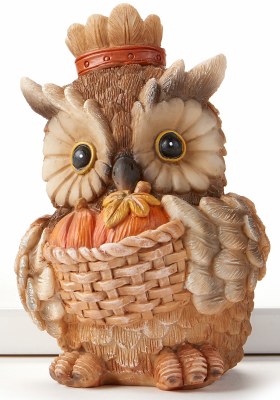 5" Owl Holding a Basket Statue Fall and Thanksgiving Decoration