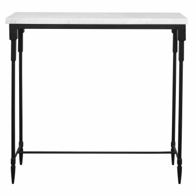 36" White Marble Top and Black Legs Console Table