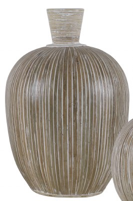 16" Whitewash Bamboo and Terracotta Vase