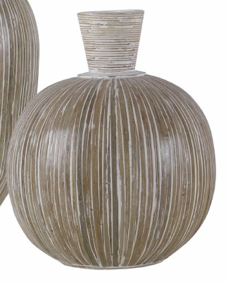 12" Whitewash Bamboo and Terracottta Vase