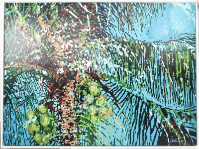 48" x 63" Palm Tree and Coconut Canvas in a White Frame