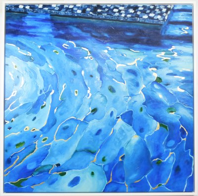 48" Sq Pool Edge Abstract Canvas in a White Frame