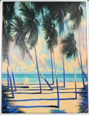 59" x 46" Windy Palms on the Beach Camvas in a White Frame