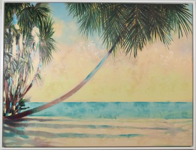 45" x 60" Leaning Palm Tree Over the Beach Canvas in a White Frame