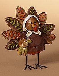 5" Polyresin Girl Pilgrim Turkey  Fall and Thanksgiving Decoration
