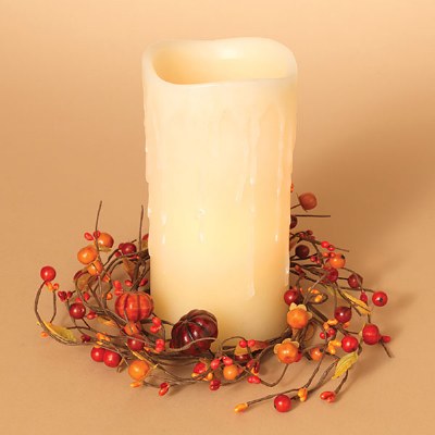 3" Opening Faux Pumpkin and Berry Candle Ring Fall and Thanksgiving Decoration