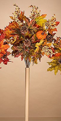 20" Faux Green and Orange Pumpkin and Fall Leaf Bush Fall and Thanksgiving Decoration