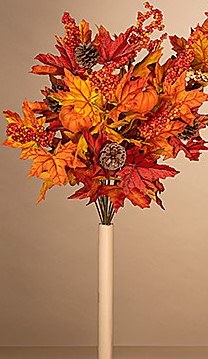 20" Faux Red and Orange Pumpkin and Fall Leaf Bush  Fall and Thanksgiving Decoration