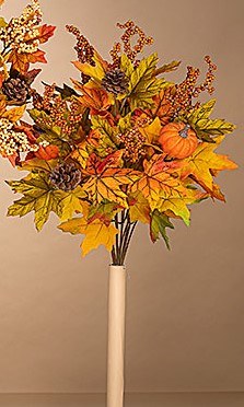 20" Faux Yellow and Orange Pumpkin and Fall Leaf Bush Fall and Thanksgiving Decoration
