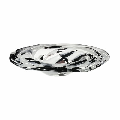 17" Black and White Clear Glass Bowl