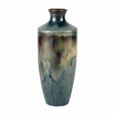 20" Blue and Brown Drip Ceramic Vase