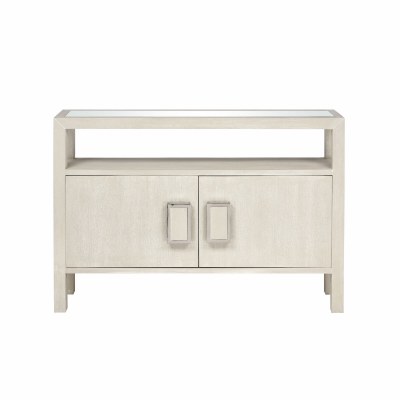 48" Whitewash and Glass Top Two Door One Shelf Console