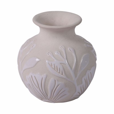 7" White and Beige Flower Vase