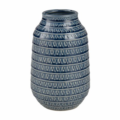 9" Blue Traingles and Dots Ceramic Vase