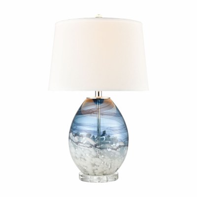 25" Blue and White Glass Lamp