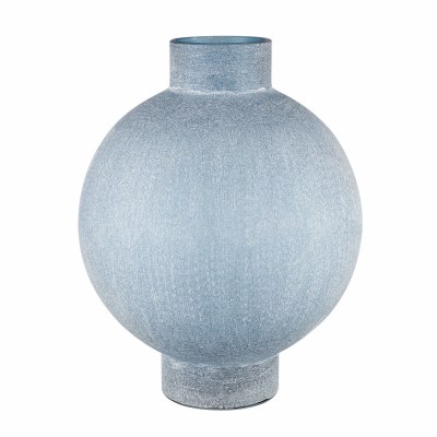 14" Frost Blue Round Glass Vase