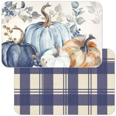11" x 17" Blue Pumpkins Reversible Placemat Fall and Thanksgiving