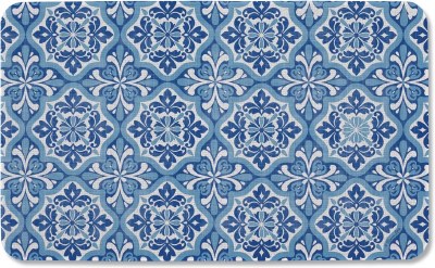 18" x 30" Blue Medallion on a Cream Background Poly Linen Look Floor Mat