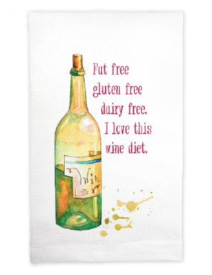 22" x 17" "Fat Free Gluten Free Dairy Free. I Love This Wine Diet." Huck Kitchen Towel