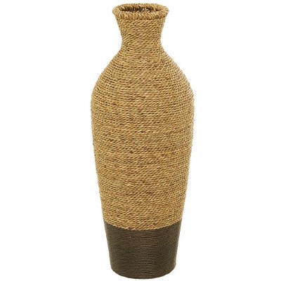 28" Natural and Brown Seagrass Vase