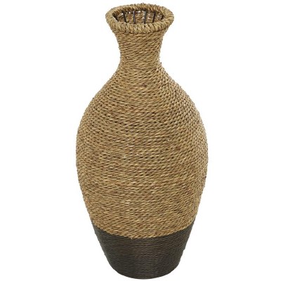 21" Natural and Brown Seagrass Vase