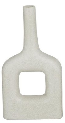 13" White Textured Ceramic Vase With a Hole