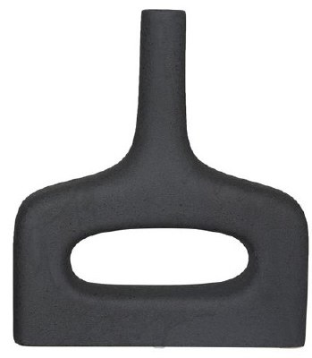 13" Black Textured Ceramic Vase With a Hole