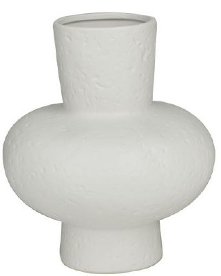 11" White Textured Ceramic Vase