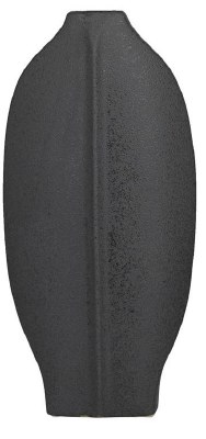 18" Black Textured Ribbed Flat Ceramic Vase