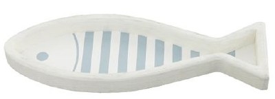 16" White and Blue Wood Fish Shape Tray