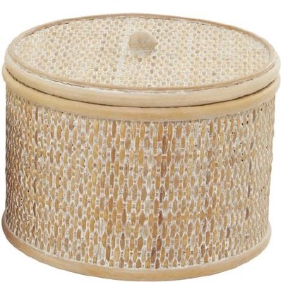 8" Round Whitewash Wicker Box