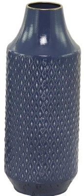 16" Blue Diamond Pattern Metal Vase