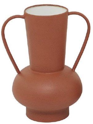 11" Rust Color Two Round Handles Metal Vase