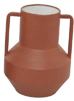 10" Rust Color Two Square Handles Metal Vase