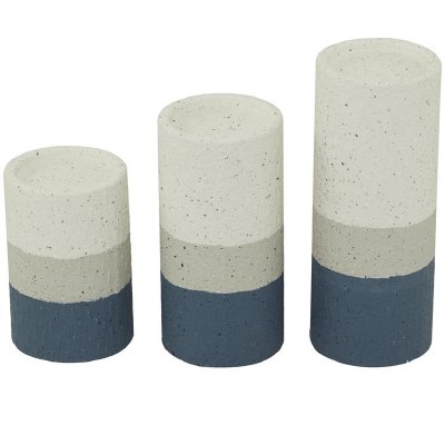 Set of Three 10" Distressed White and Blue Metal Candleholders
