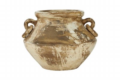 10" Beige Two Ring Handles Ceramic Vase