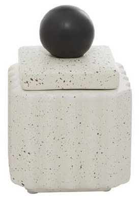7" Distressed White Square Jar With a Black Knob Lid