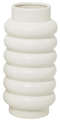 16" White Matte Ring Ribbed Ceramic Vase