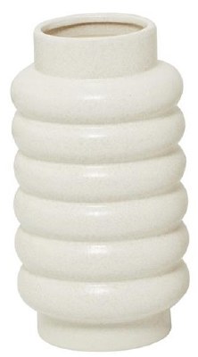 12" White Matte Ring Ribbed Ceramic Vase