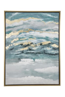 48" x 36" Blue and Gold Cloud Abstract Canvas Framed